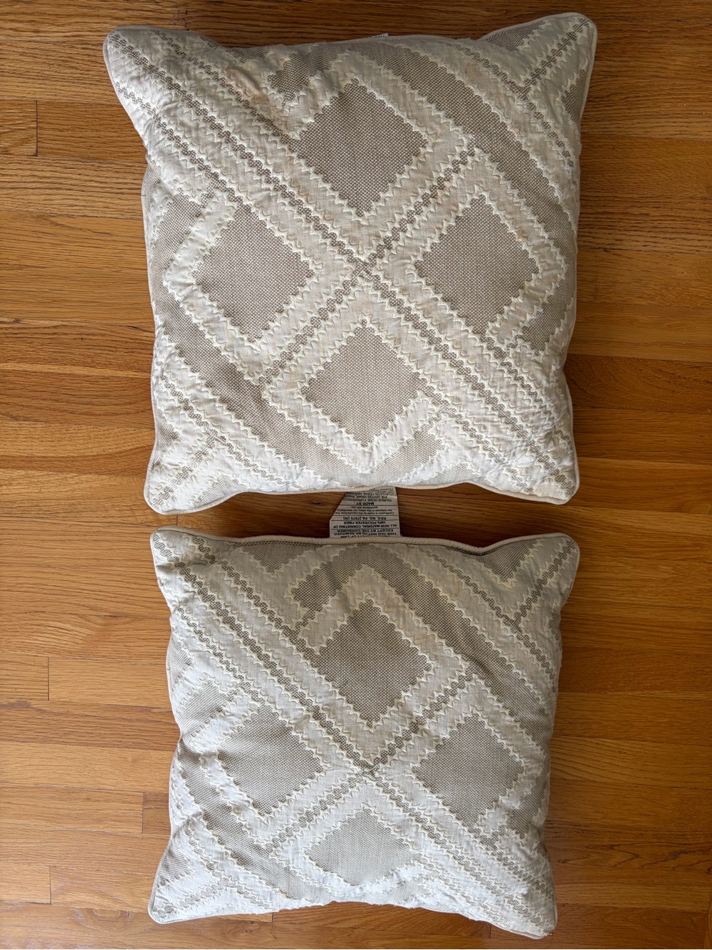 Neutral Beige Embroidered Decorative Throw Pillow - Set of 2